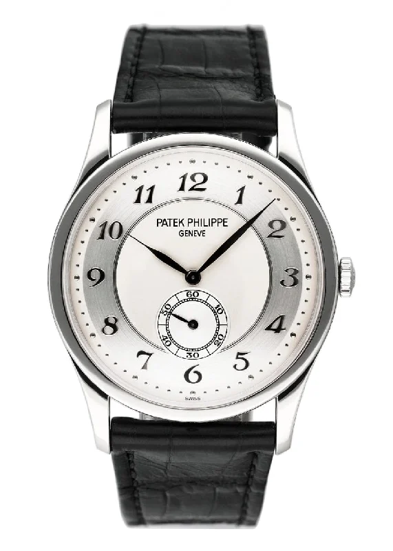 Men's Patek Philippe Watches with Tactical Design-Patek Philippe 5196P-001 Silver Dial Platinum Mens Watch Box Papers
