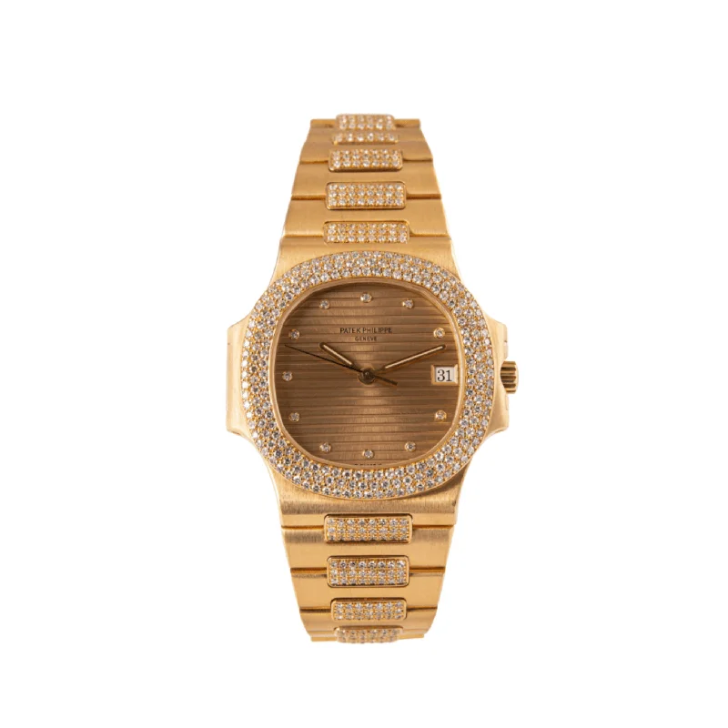 Men's Patek Philippe Watches for Modern Design-Patek Philippe Nautilus 3800/5 Yellow Gold Glided Gold Diamond Dial (1984)