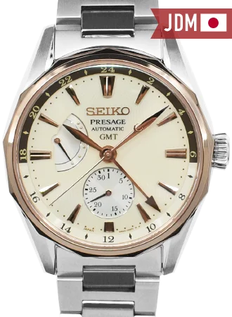 Men's Seiko Large Size Watches-Presage Ocean Traveler GMT Champagne Ref. SARF012