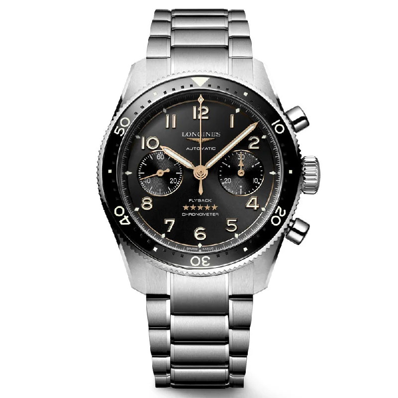 Women's Chronograph Watches for Fitness Tracking-Longines Spirit 42mm Black Dial Automatic Chronograph Gents Watch L3.821.4.53.6
