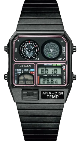 Women's Pilot Watches with Compass Calibration-Citizen Retro Analog-Digital X Star Wars Record Label ANA-DIGI Temp JDM Limited Edition "DARTH VADER" JG2115-57E