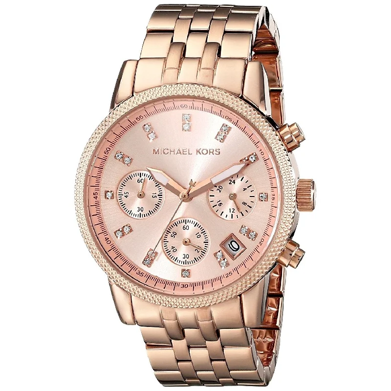 Women's Chronograph Watches for Humidity Monitoring-Michael Kors Women's MK6077 Ritz Chronograph Crystal Rose-Tone Stainless Steel Watch