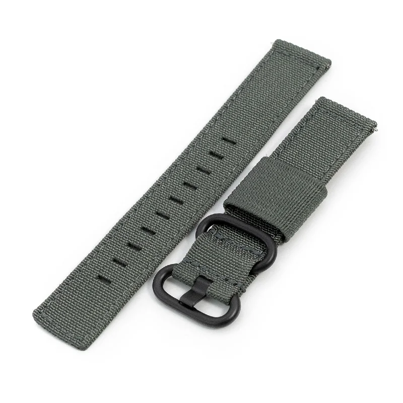 Men's Water Resistant Military Watches-Q.R. 20mm 2-pcs Ribbed Nylon Watch Band, Grey