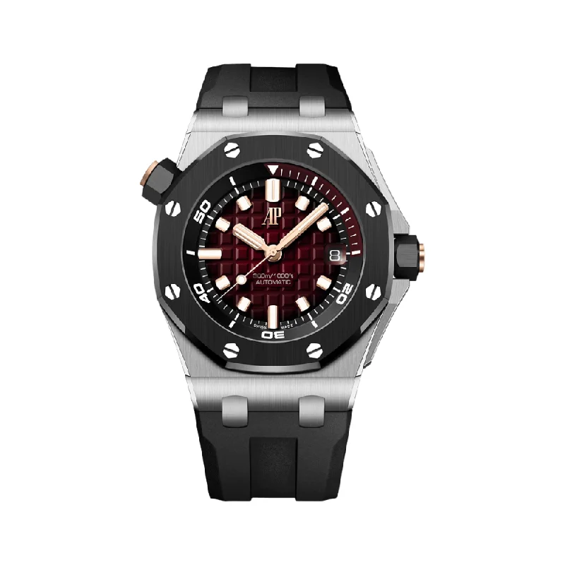 Men's Audemars Piguet Italian Made Style Watches-Audemars Piguet Royal Oak Offshore Diver 15720CN.OO.A002CA.02 Smoked Red Dial White Gold
