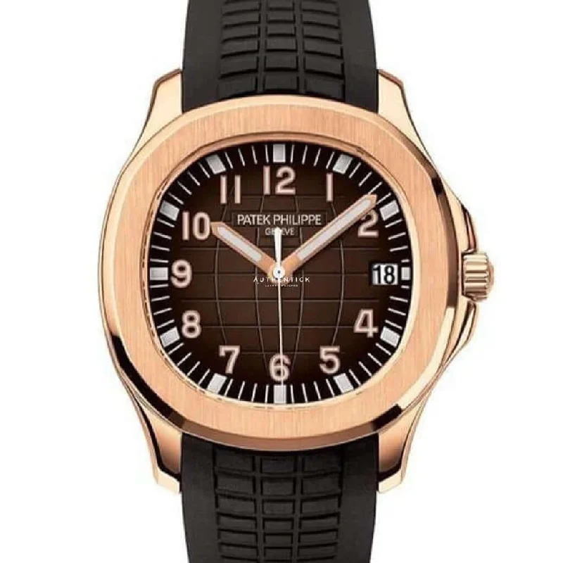 Men's Patek Philippe Watches with Pilot's Watch Design-Patek Philippe Aquanaut Rose Gold Black Rubber Brown Dial 5167R-001