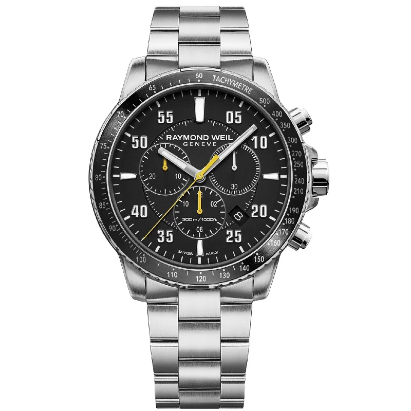 Men's Eco-Drive Design Dress Watches for Energy Efficiency-Raymond Weil Tango 300 Chorno Men's Black 8570-ST2-05207