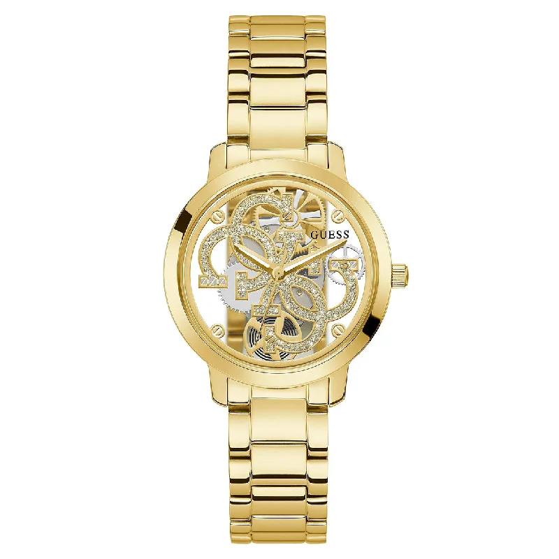 Women's Pilot Watches for Temperature Monitoring-Guess Quattro Clear Gold Dial Women 37mm