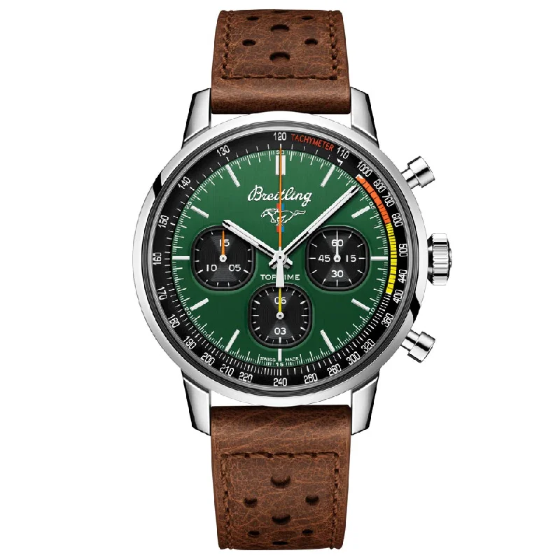 Women's Chronograph Watches with Luxury Materials-Breitling Top Time Ford Mustang 42mm Green Dial Automatic Chronograph Gents Watch A253101A1L1X1