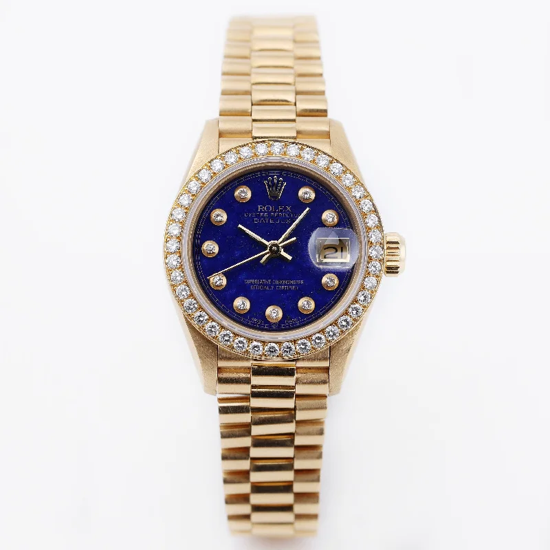 men's Rolex watches with moonphase display -​Rare Rolex Lady DateJust | REF. 69138 | Lapis Lazuli Diamond Dial | 26mm | 18k Yellow Gold | 1991
