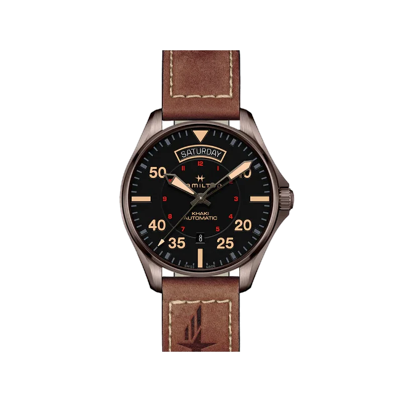 Women's Pilot Watches with Hygrometer Feature-Hamilton Khaki Aviation Day Date Auto