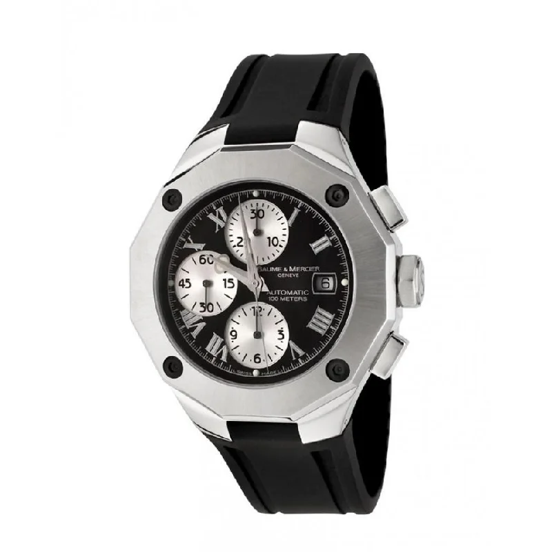 Men's Chronograph Watches with GPS Navigation-Baume & Mercier Men's MOA08594 Riviera Chronograph Black Rubber Watch