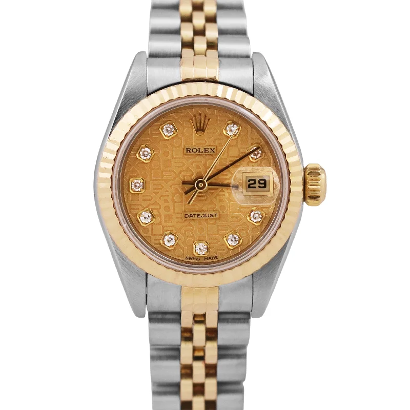 Women's Rolex French Made Watches-Rolex DateJust 26mm JUBILEE CHAMPAGNE DIAMOND 18K Gold Steel NO-HOLES 69173