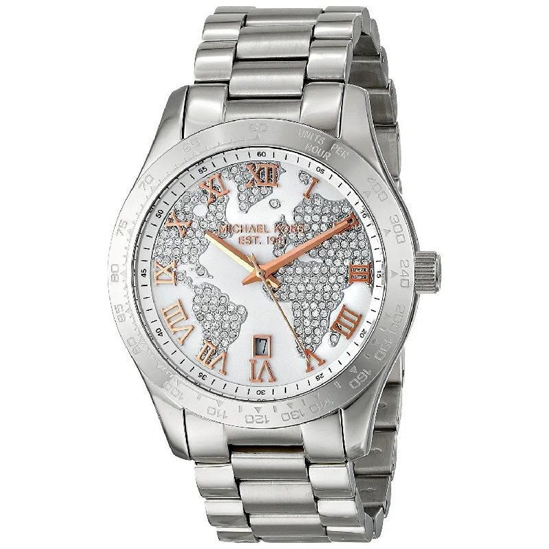 Women's Chronograph Watches for Pilots-Michael Kors Women's MK5958 Layton Crystal Map Stainless Steel Watch