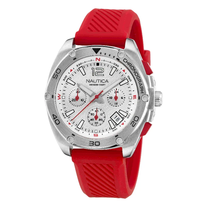 Women's Chronograph Watches with Classic Design-Nautica Tin Can Bay Silver Tone Dial Round Case Quartz Analog Men Watch