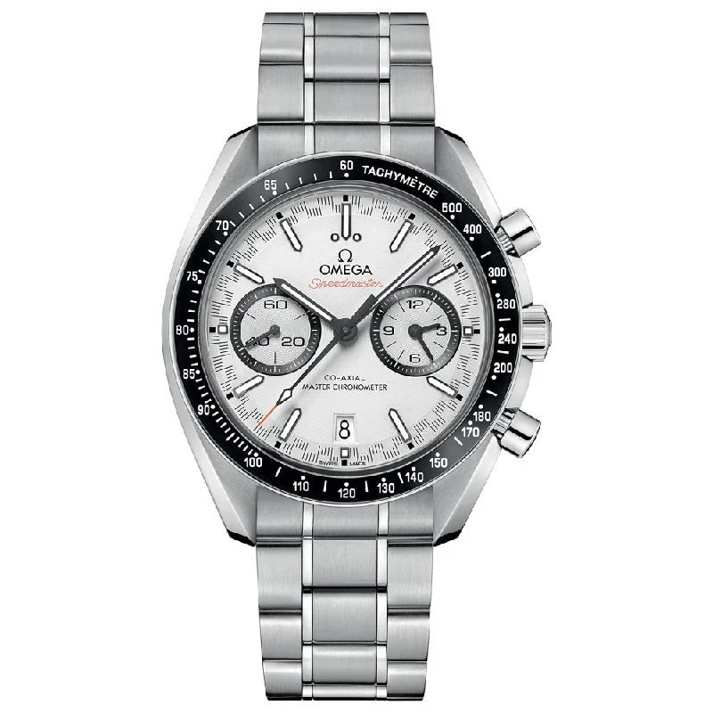 Women's Chronograph Watches with Advanced Materials-OMEGA Speedmaster Racing Chronograph 44.25mm White Dial Automatic Gents Watch 32930445104001