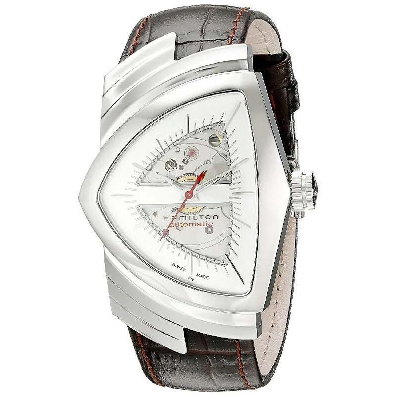 Men's Chronograph Watches for Birthday Gifts-Hamilton Men's H24515551 Ventura Automatic Brown Leather Watch