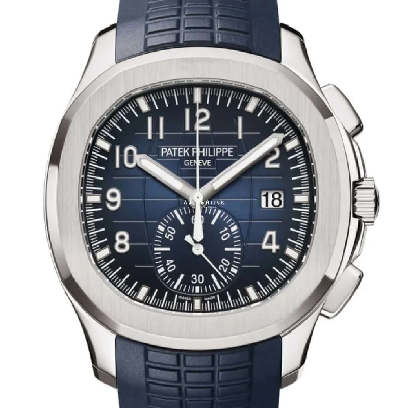 Men's Patek Philippe Watches for Minimalist Style-Patek Philippe Aquanaut Flyback Chronograph White Gold Blue Dial 5968G-001
