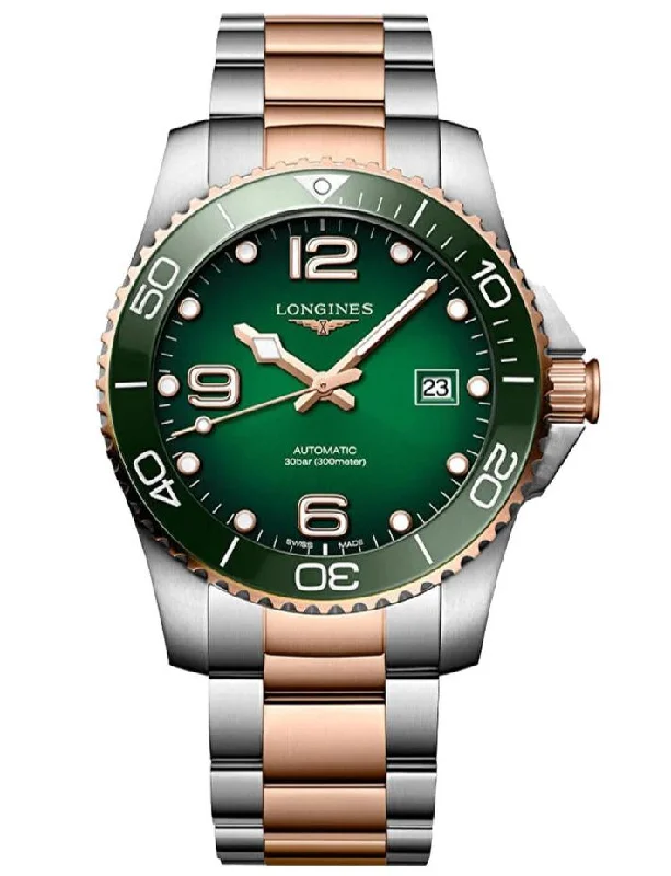 Women's Pilot Watches with American Made Craftsmanship-Longines Hydroconquest Green Dial Men 41MM