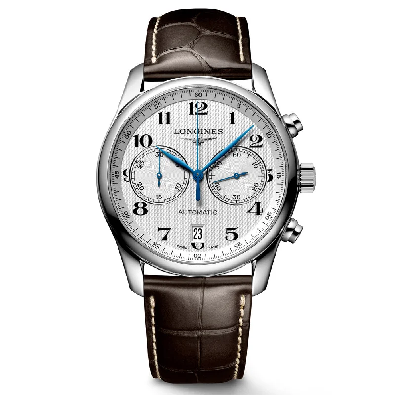 Women's Chronograph Watches with Personalized Engraving-Longines Master Collection 40mm Silver Dial Automatic Chronograph Gents Watch L2.629.4.78.3