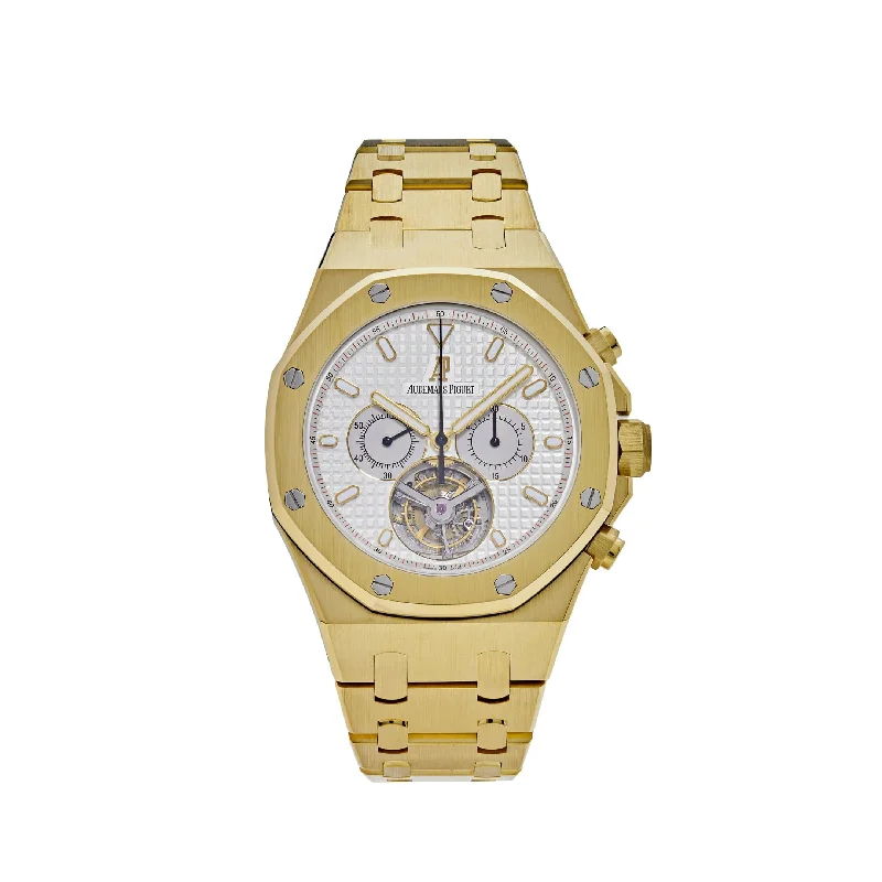 Men's Audemars Piguet Vintage Design Watches-Audemars Piguet Royal Oak 25977BA.OO.1205BA.01 Chronograph 'Tourbillon' Yellow Gold Silver Dial (2004)