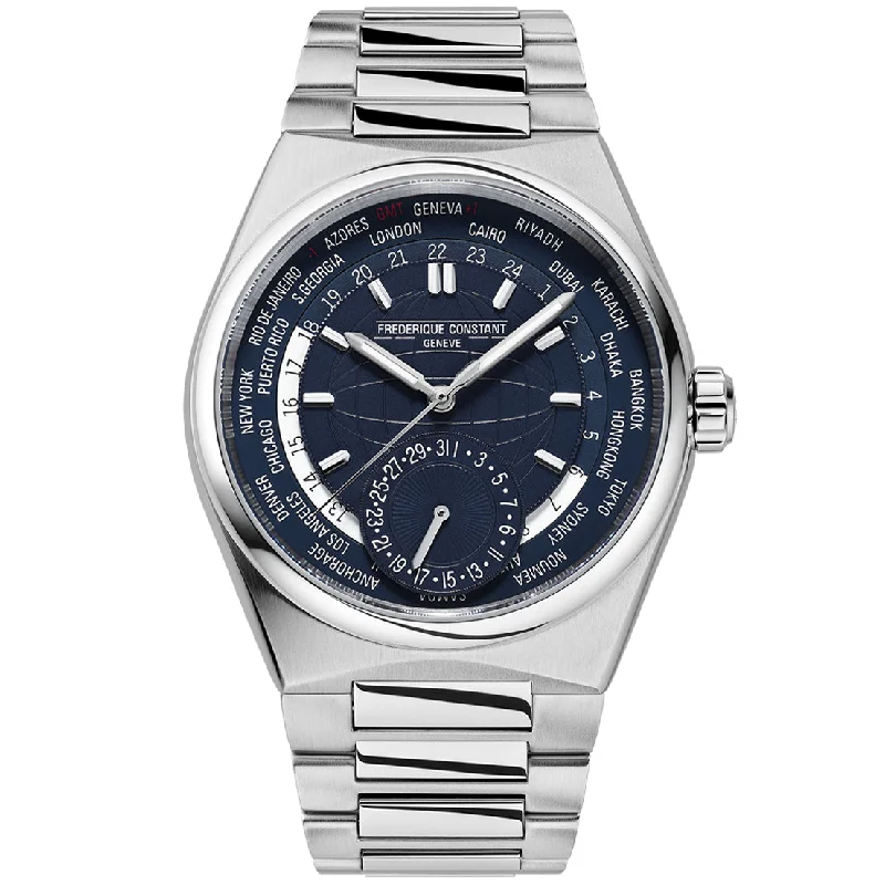 Men's Solar Powered Style Dress Watches for Eco-Friendly Options-Frederique Constant Highlife Worldtimer Manufacture Men's Blue Watch FC-718N4NH6B
