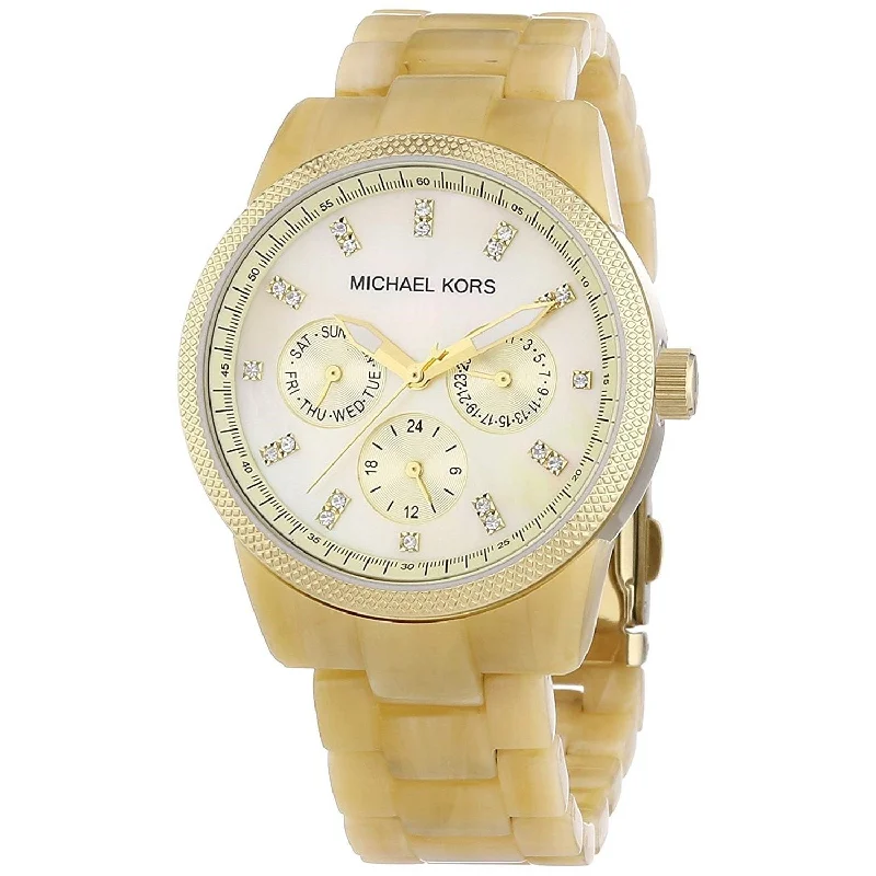 Women's Chronograph Watches with Anniversary Edition-Michael Kors Women's MK5039 Jet Set Horn Multi-Function Crystal Yellow Plastic Watch