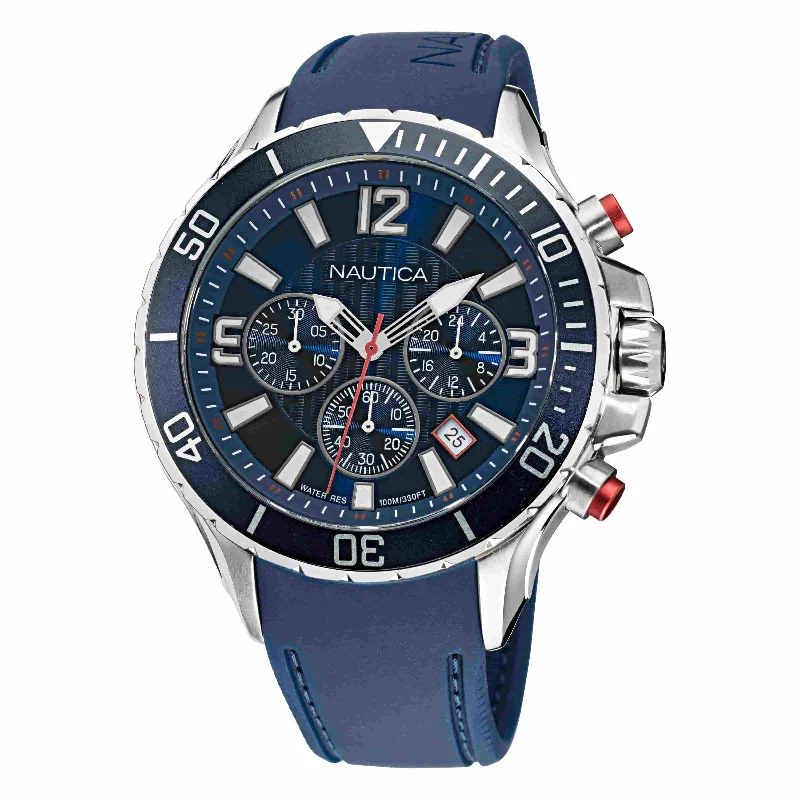Women's Chronograph Watches with Classic Design-Nautica NST Blue Dial Round Case Quartz Analog Men Watch