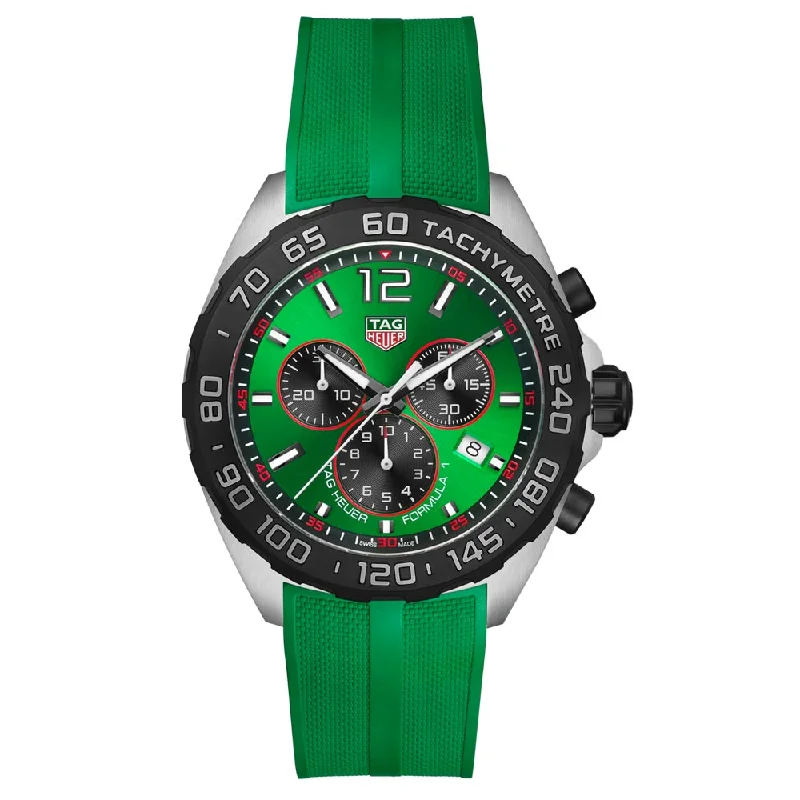 Women's Chronograph Watches for Timeless Style-TAG Heuer Formula 1 43mm Green Dial Quartz Chronograph Gents Watch CAZ101AP.FT8056