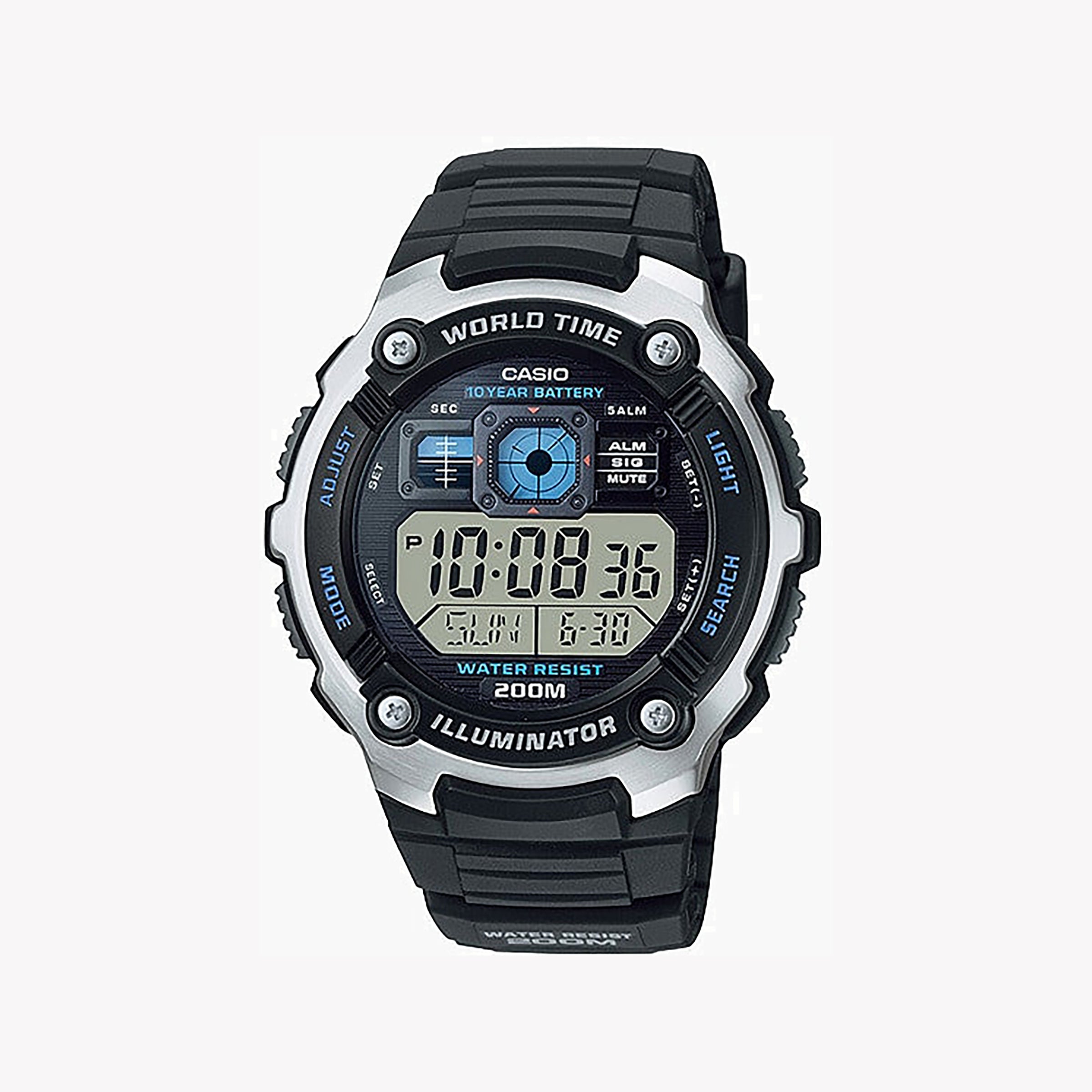 Men's Digital Watches for Collectors-Casio Men's Silver Resin Watch, Black Band | AE-2000W-1AVDF