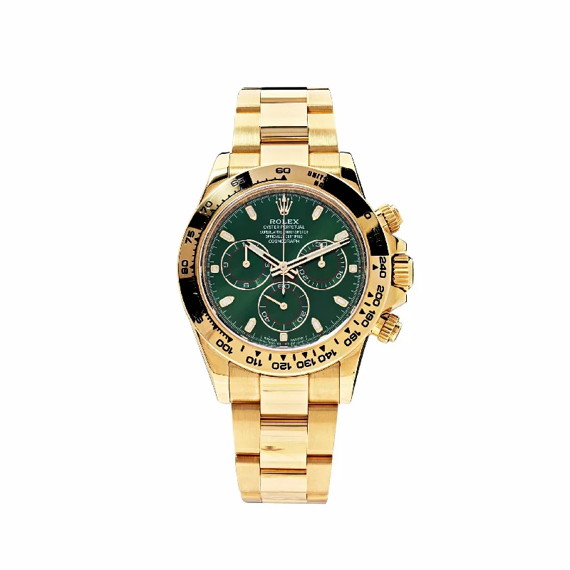 men's Rolex watches with hobnail dial -​Rolex Daytona 116508 'John Mayer' Yellow Gold Green Dial