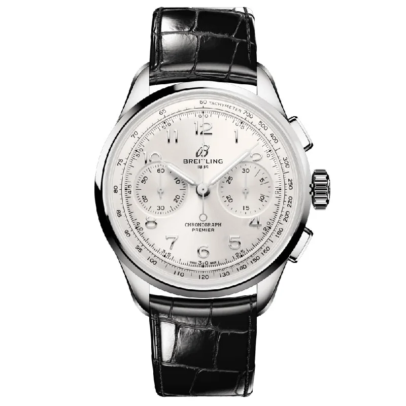 Women's Chronograph Watches with Swiss Made Quality-Breitling Premier B09 Chronograph 40mm Silver Dial Manual Wound Gents Watch AB0930371G1P1