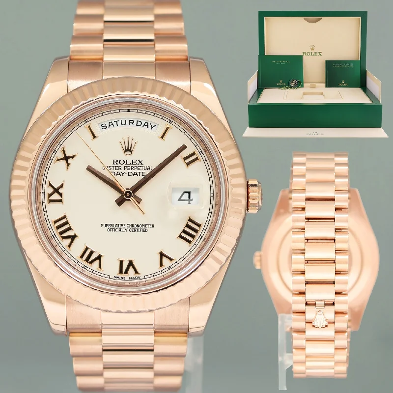 Women's Rolex Valentine's Day Design Watches-MINT Rolex Day Date II President Rose Gold Ivory Roman 41mm 218238 Watch Box