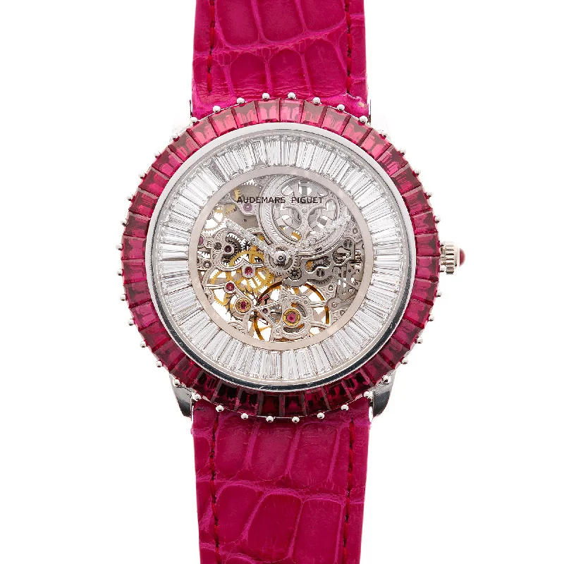 Men's Audemars Piguet Night Out Style Watches-Audemars Piguet White Gold Ruby & Diamond Skeleton Watch