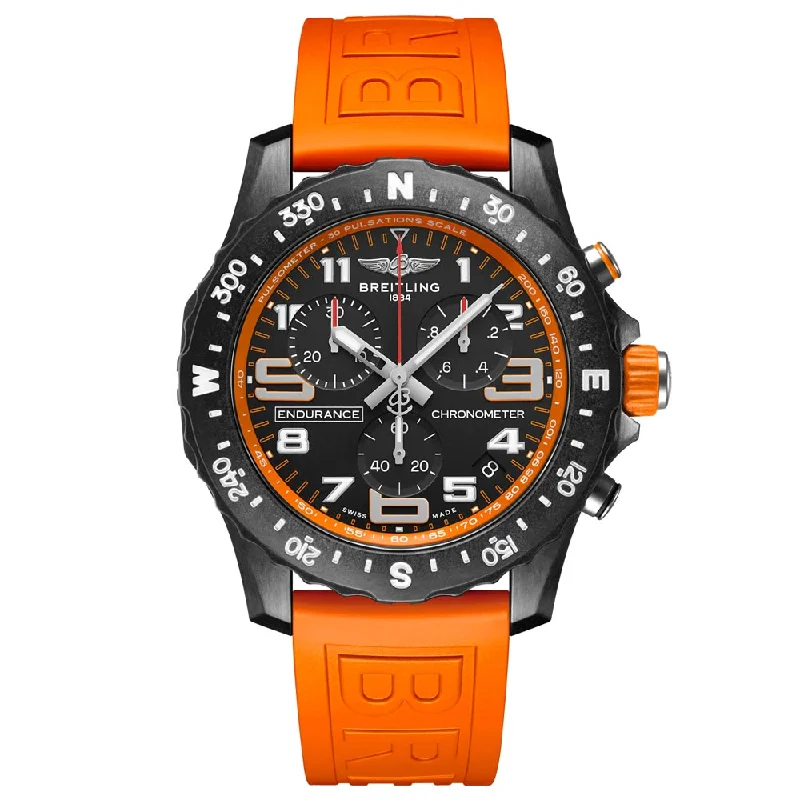 Women's Chronograph Watches for Mountain Climbing-Breitling Endurance Pro 44mm Black Orange Dial Breitlight Quartz Gents Watch X82310A51B1S1