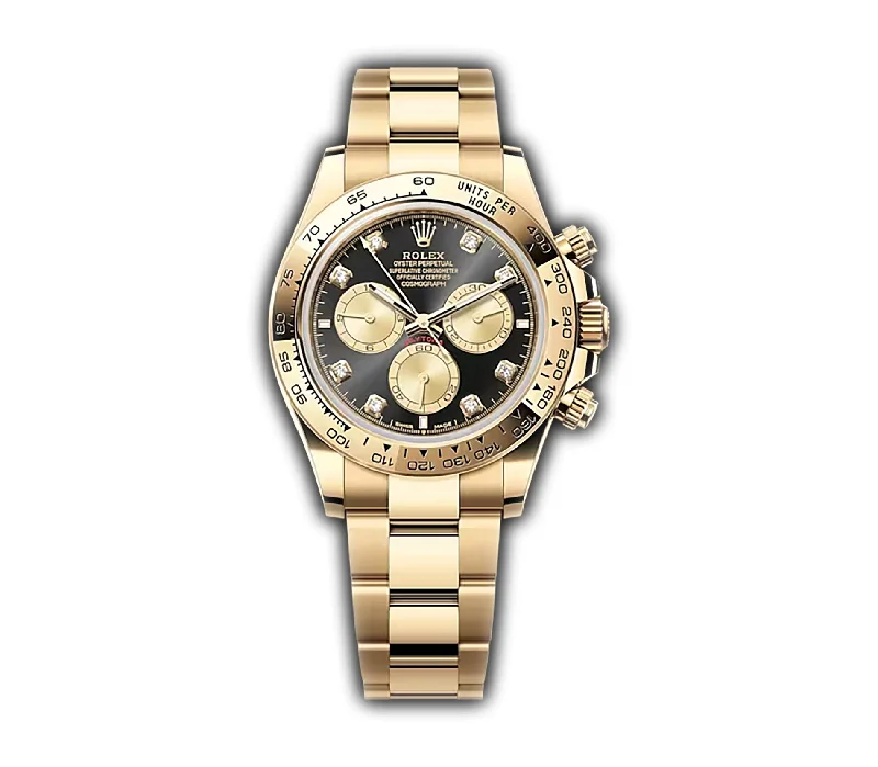 men's Rolex watches with stainless steel bands -​40mm 18k Yellow Gold Black Diamond Dial on Bracelet New Caliber 4131