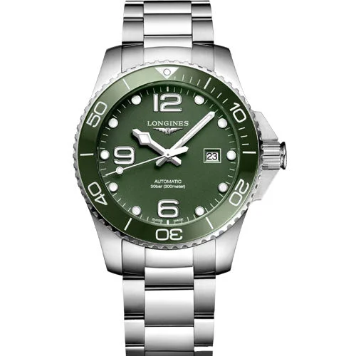 Women's Pilot Watches for Radio Communication-Longines Hydroconquest Green Matt Dial Men 43mm