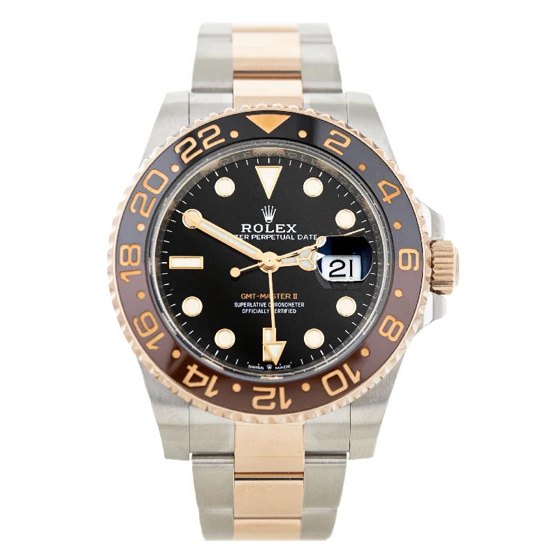 men's Rolex watches with enamel dial -​Rolex GMT Master II Root Beer Stainless Steel Rose Gold 40mm 126711CHNR Full Set