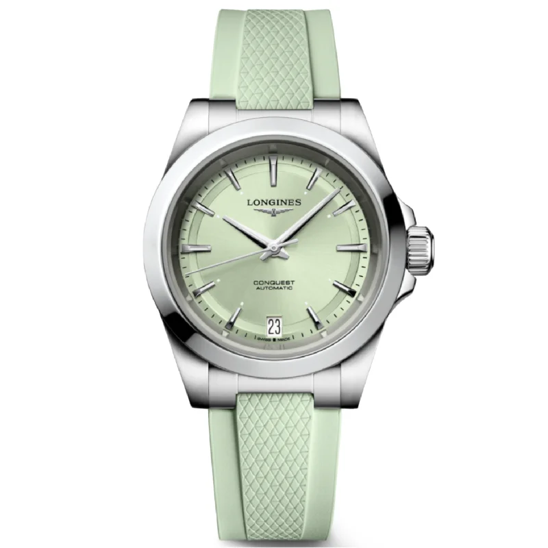 Women's Pilot Watches with Aviation Theme-Longines Conquest Sunray Green Dial Men 34mm