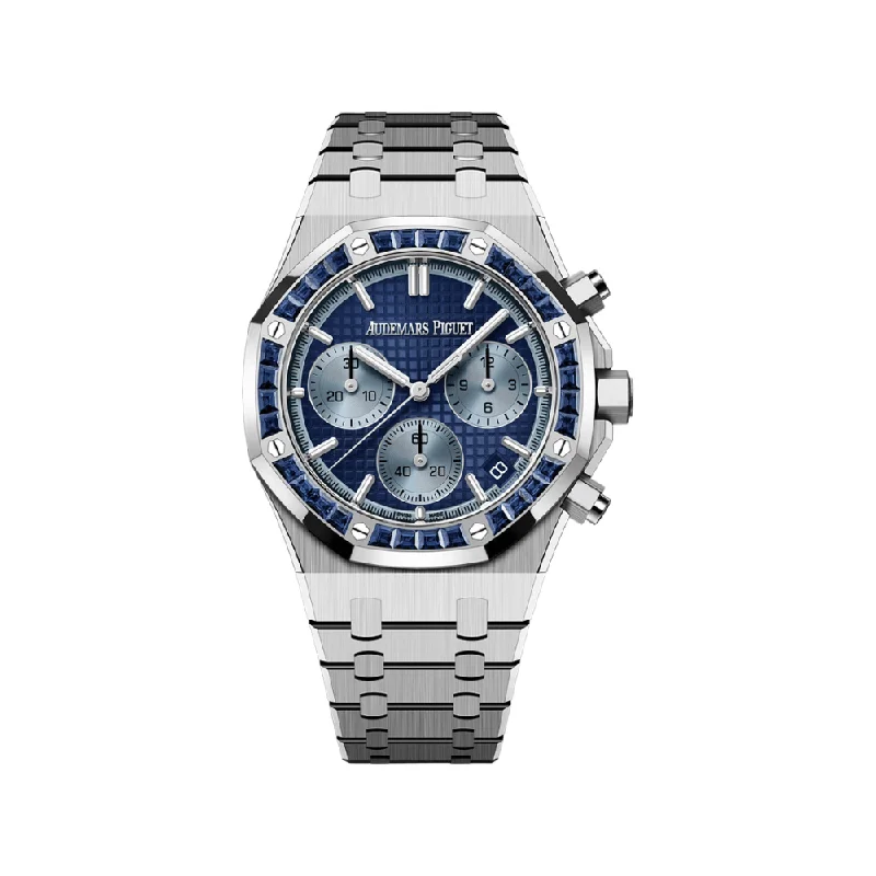 Men's Audemars Piguet New Year's Eve Style Watches-Audemars Piguet Royal Oak Chronograph 26240BC.SS.1320BC.01 White Gold Sapphire Bezel Blue Dial Japan Edition