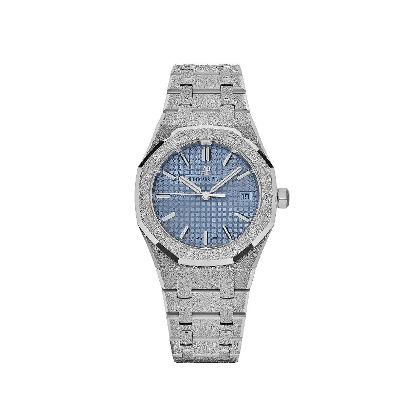 Men's Audemars Piguet Handmade Design Watches-Audemars Piguet Royal Oak 77353BC.GG.1263BC.01 'Ladies' Selfwinding Frosted White Gold Light Blue Dial