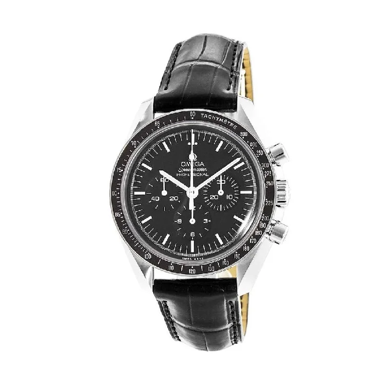 Men's Chronograph Watches with GPS Navigation-Omega Men's 311.33.42.30.01.001 Speedmaster   Chronograph Black Leather Watch