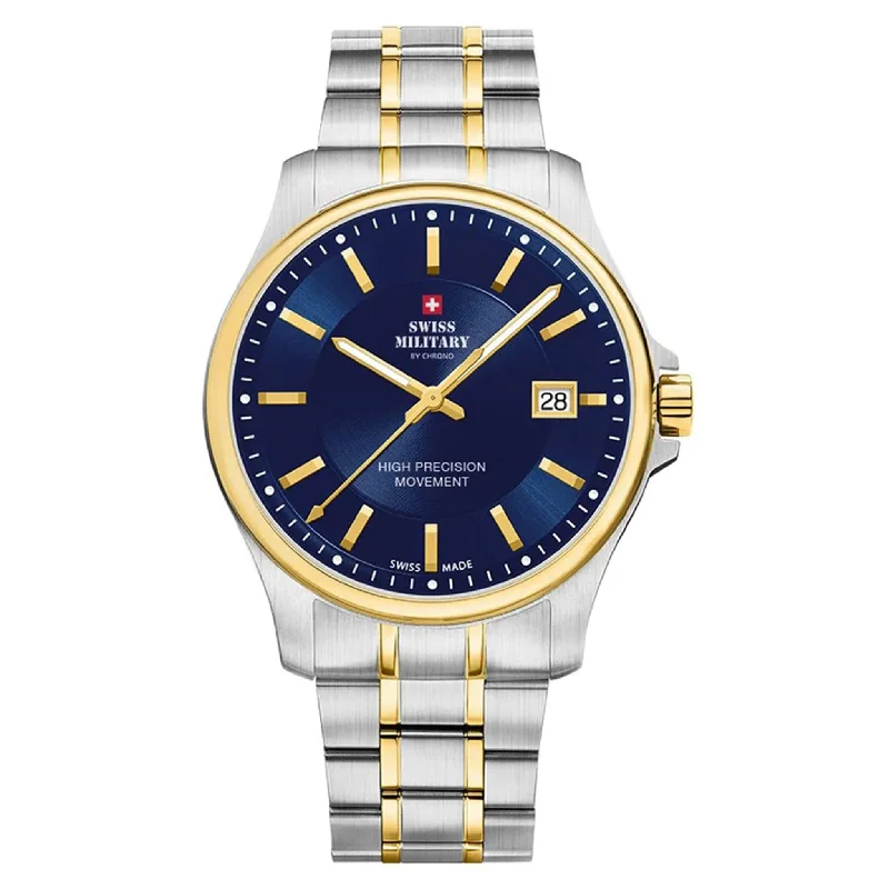 Men's Military Watches with Incident Response-Swiss Military Two-tone Steel Blue Dial Men's Watch  - SM30200.06
