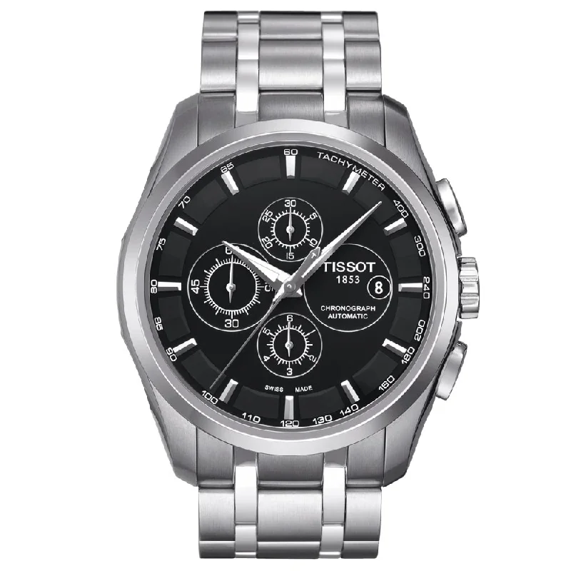 Women's Chronograph Watches with Personalized Engraving-Tissot Couturier 43mm Black Dial Automatic Chronograph Gents Watch T0356271105100