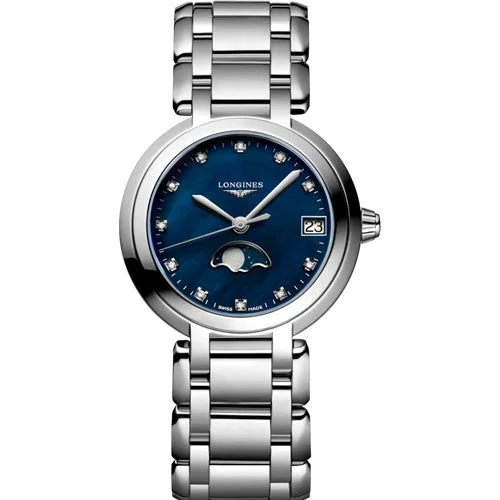 Women's Pilot Watches for Everyday Wear-Longines Primaluna Blue mother-of-pearl Dial Women 30.5mm