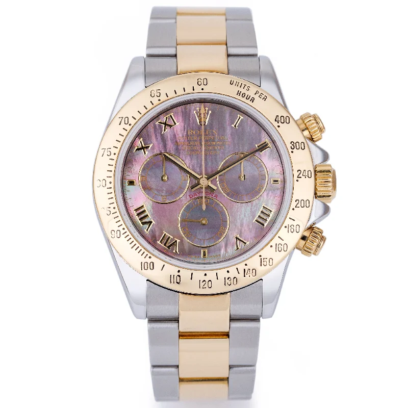 men's Rolex watches with waffle dial -​Rolex Daytona | REF. 116523 | Black Mother of Pearl Dial | Stainless Steel & 18k Yellow Gold | 2003