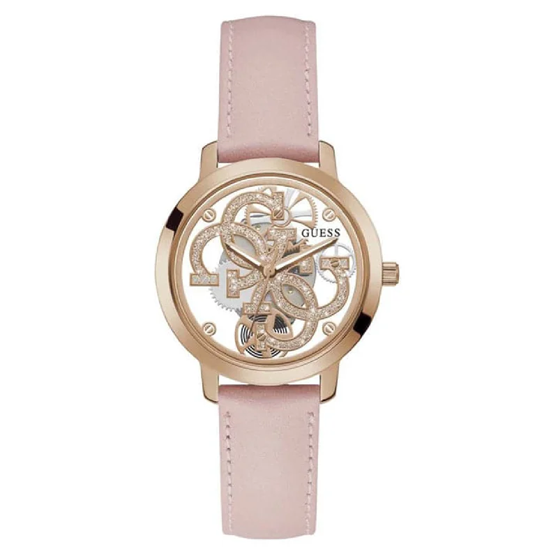 Women's Pilot Watches with Solar Power-Guess Quattro Clear Rose Gold Dial Women 36mm