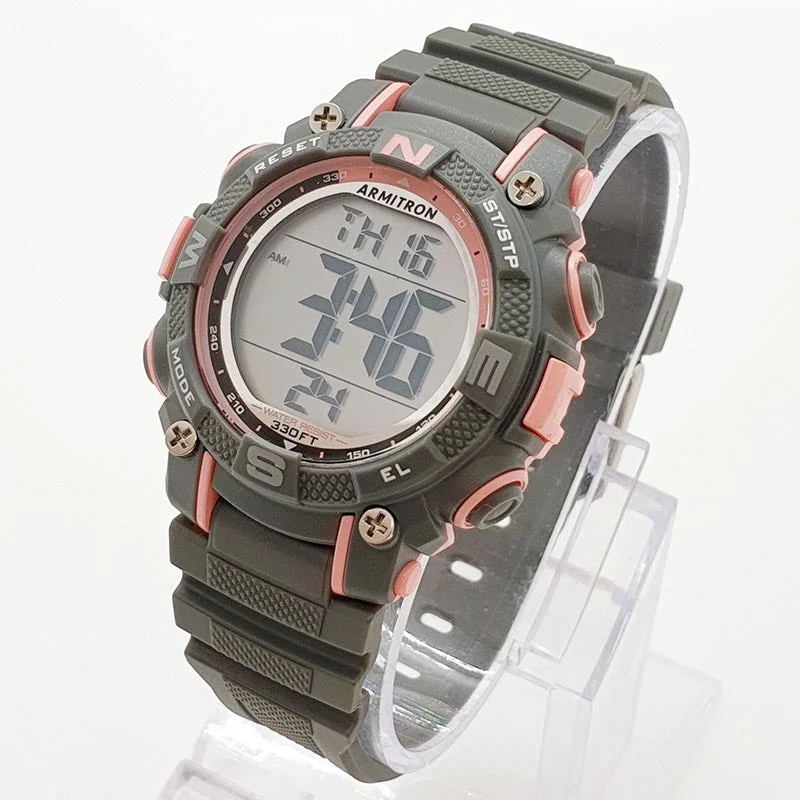 Women's Pilot Watches for Understated Elegance-Vintage Gray and Pink Sports Watch by Armitron | Ladies Digital Watch