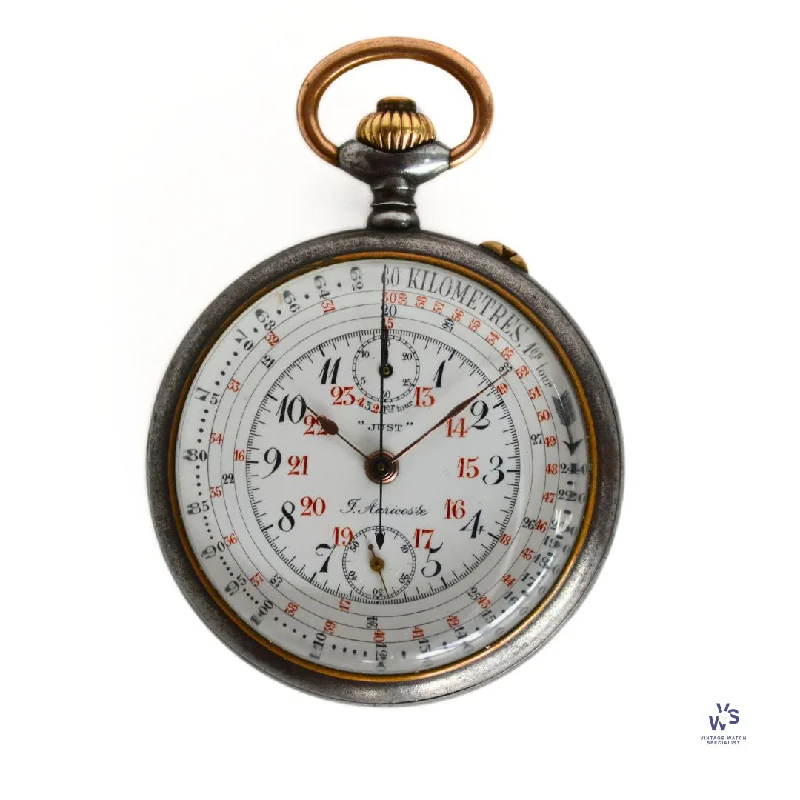 Men's Military Watches with Restoration Projects-J Auricoste - "Just" - Chronograph Marine Pocket Watch - Lemania Movement - c.1918