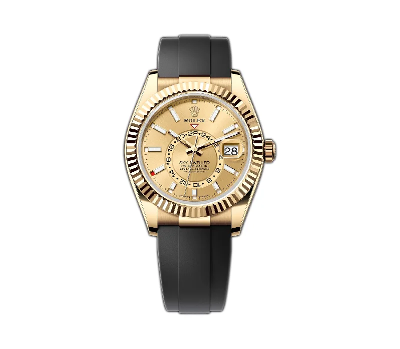 men's Rolex watches with ruby bezel -​42mm 18k Yellow Gold Champagne Dial Oysterflex