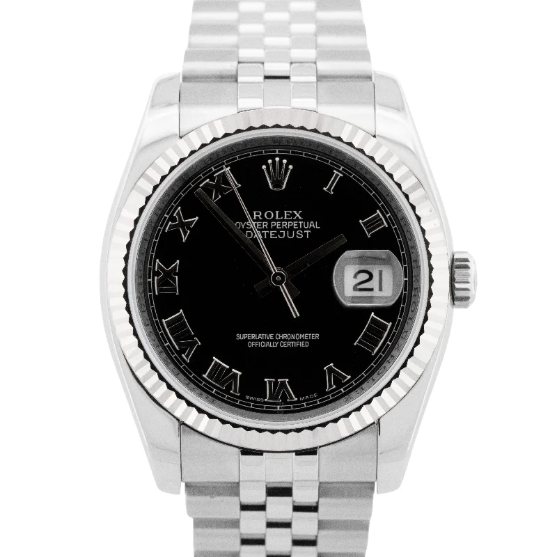 Women's Rolex Anniversary Design Watches-MINT Rolex DateJust Black Roman 36mm SUPER-JUBILEE Steel Rehaut 116234 Watch